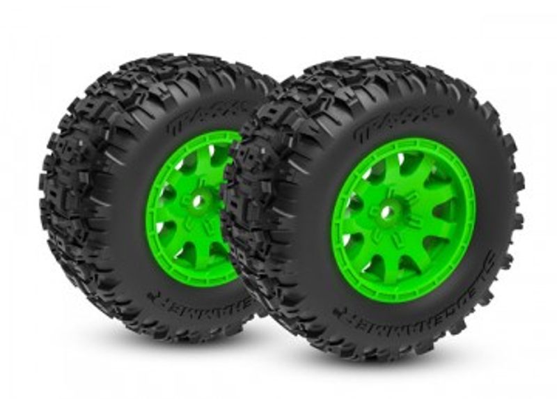 Traxxas Däck & Fälg Sledgehammer/ Mini Maxx Grön Bak (2) (10770-GRN)
