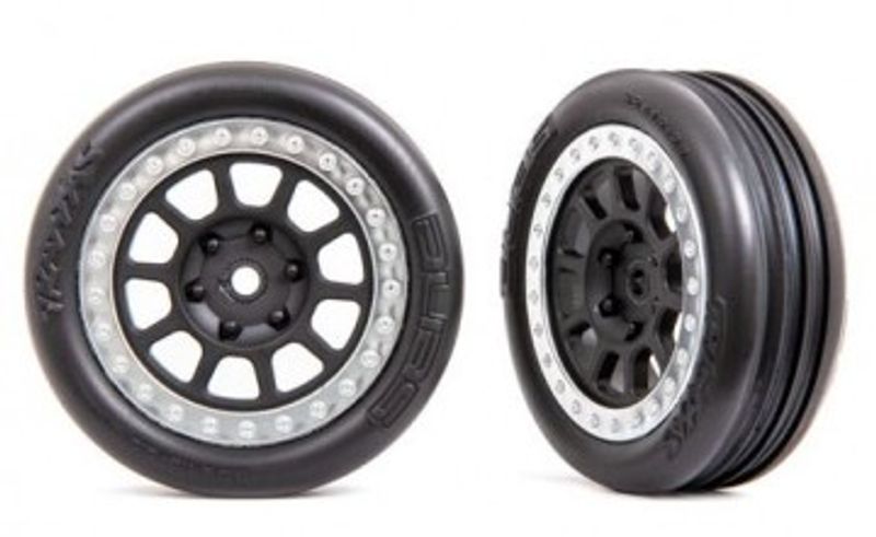 Traxxas Däck & Fälg Alias Ribbed Medium / Grå med Kromad Ring 2.2" 2WD Fram (2) (2471G)