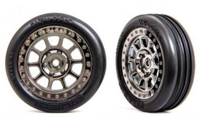 Traxxas Däck & Fälg Alias Ribbed Medium / Svart Krom 2.2" 2WD Fram (2) (2471T)