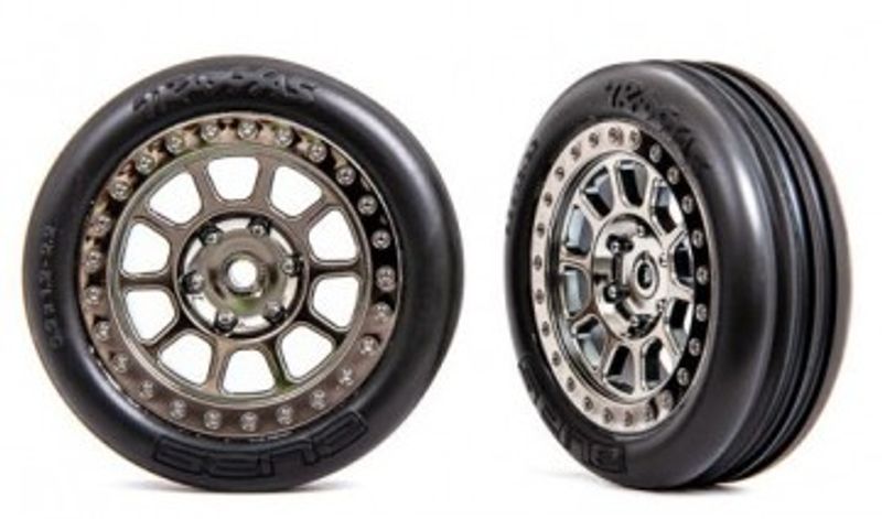 Traxxas Däck & Fälg Alias Ribbed Medium / Svart Krom 2.2" 2WD Fram (2) (2471T)