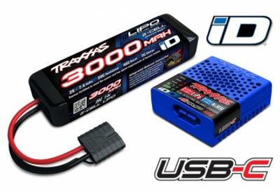 Traxxas Laddare USB-C och 2S 7.4v 3000mAh LiPo Batteri Combo (2985-2S)