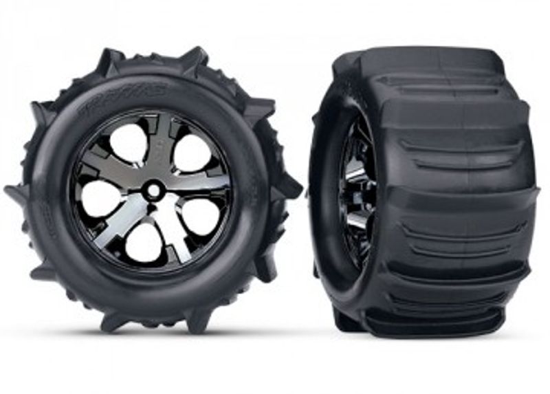 Traxxas Däck & Fälg Paddel/ All-Star Svart Krom 2.8" TSM Bak (2) (3689)