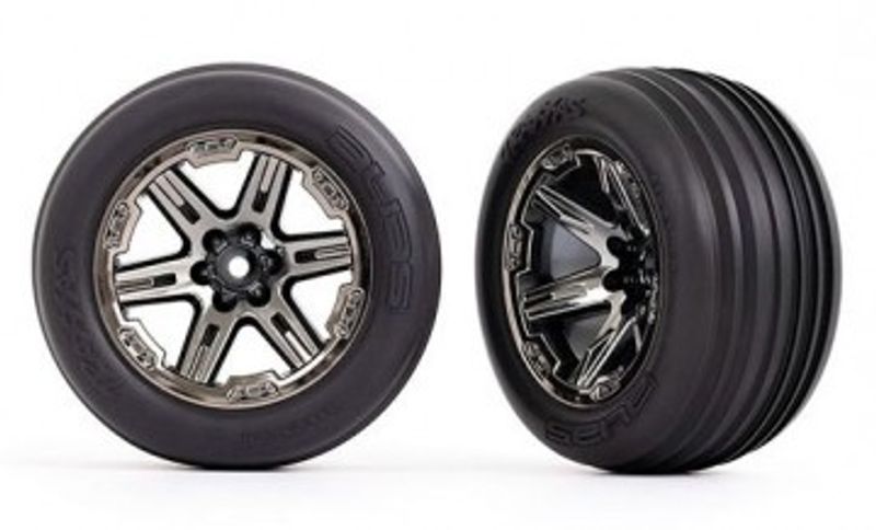 Traxxas Däck & Fälg Ribbed / RXT Svart Krom 2.8" Fram (2) (3771R)