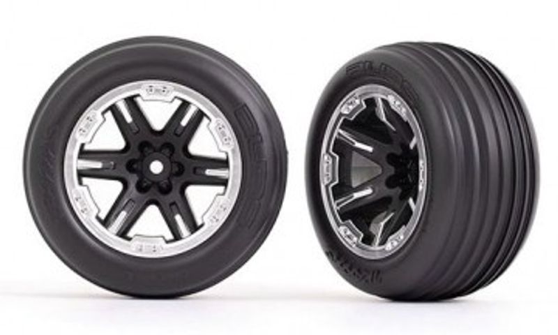 Traxxas Däck & Fälg Ribbed / RXT Svart med Kromad RIng 2.8" Fram (2) (3771X)