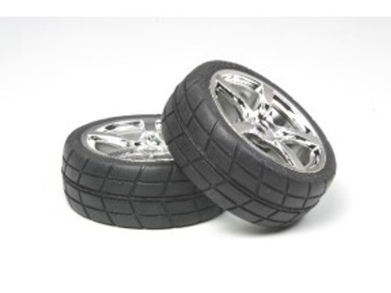 TAMIYA RC 5 SPOKE METAL PLATED WHEELS 24MM GLUED