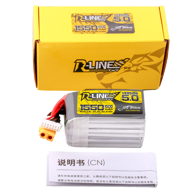 Tattu 1550mAh 6S 150C 22,2V LiPo-batteri – XT60 kontakt – R-Line 5,0