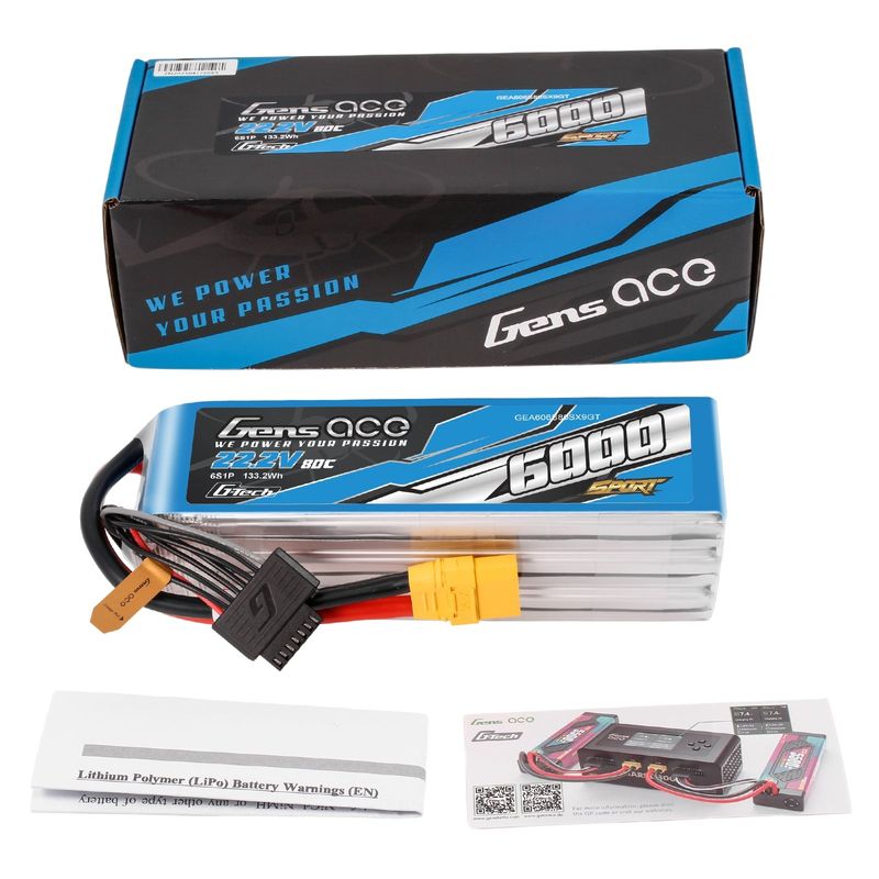 Gens ace 6000mAh 6S 80C 22,2V LiPo-batteri – XT90 kontakt – Sport (700 Helicopter)