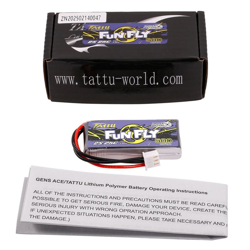 Tattu 500mAh 2S 25C 7,6V(HV) LiPo-batteri – JST kontakt – FunFly
