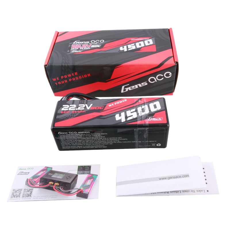 Gens ace 4500mAh 6S 60C 22,2V LiPo-batteri – XT90 kontakt – Hardcase – Car Classic