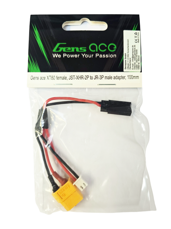 Gens ace XT60 hona, JST-XHR-2P to JR-3P hane adapter, 100mm