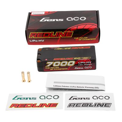 Gens ace 7000mAh 2S 140C 7,6V(HV) Mid-storlek LiPo-batteri – 5,0mm bullet – Redline