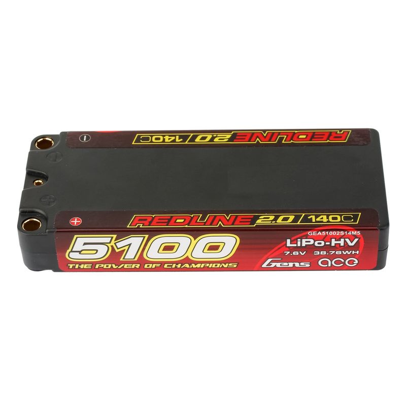 Gens ace 5100mAh 2S 140C 7,6V(HV) Mid-storlek LiPo-batteri – 5,0mm bullet – Redline