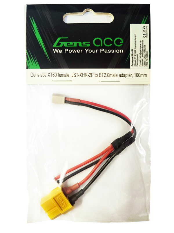 Gens ace XT60 hona, JST-XHR-2P to BT2,0 hane adapter, 100mm