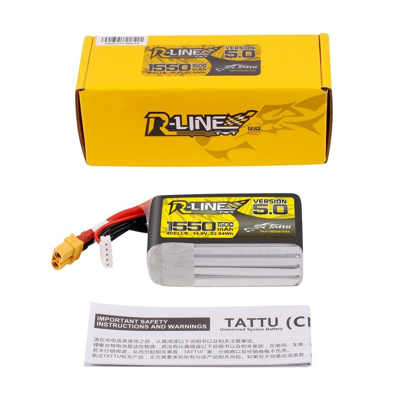 Tattu 1550mAh 4S 150C 14,8V LiPo-batteri – XT60 kontakt – R-Line 5,0