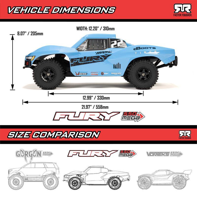 ARRMA Fury 1/10 2wd RTR Borstad Short Course (inkl. batteri/laddare)