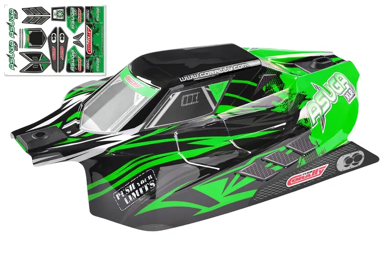Polycarbonat kaross - Asuga XLR - målad - klippt - dekaler - Green Color - 1 st
