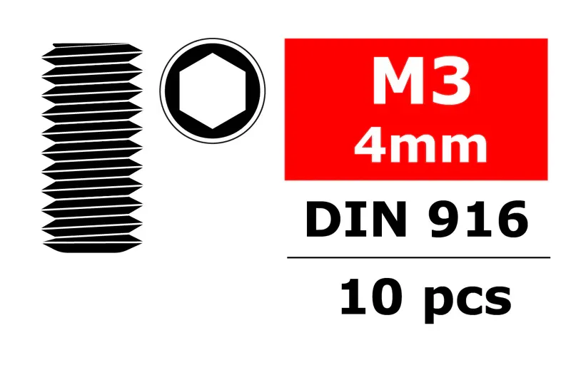 Team Corally - Steel Set Screws M3 x 4mm - Hex - 10 st