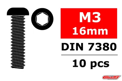 Team Corally - Steel Screws M3 x 16mm - Hex Button Head - 10 st