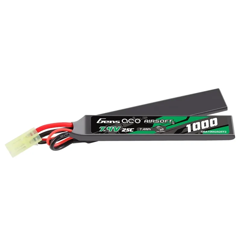 Gens ace 25C 1000mAh 2S1P 7.4V 2X Airsoft Gun Lipo-batteri med Tamiya-plugg