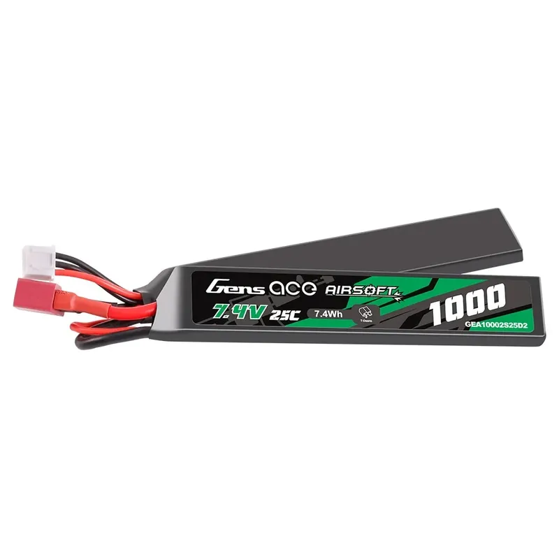 Gens ace 25C 1000mAh 2S1P 7.4V 2X Airsoft Gun Lipo-batteri med Deans(T) plugg