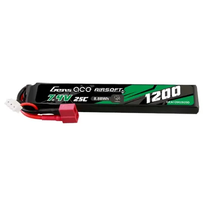 Gens ace 25C 1200mAh 2S1P 7.4V Airsoft Gun Lipo-batteri med T-plugg