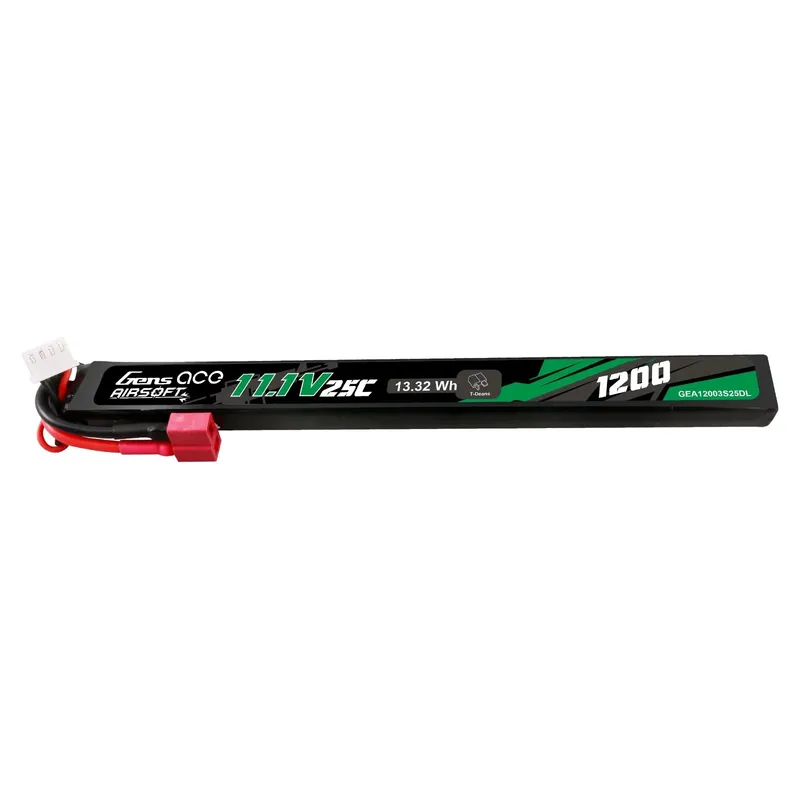 Gens Ace 25C 1200mAh 3S1P 11.1V Airsoft Gun Lipo-batteri med Deans(T) plugg lång storlek
