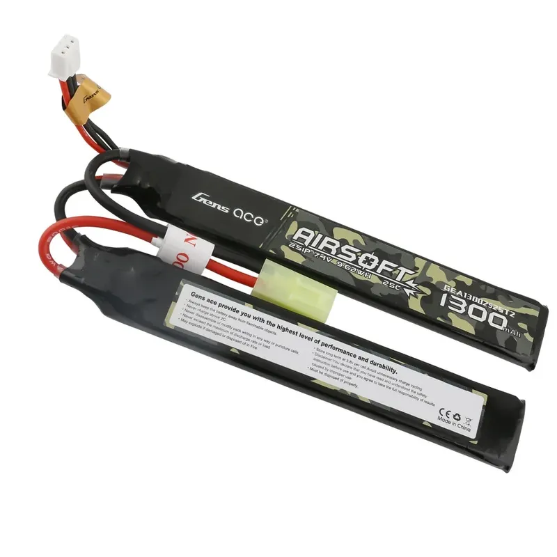 Gens ace 25C 1300mAh 2S1P 7.4V Saddle Airsoft Gun Lipo-batteri med Tamiya-kontakt