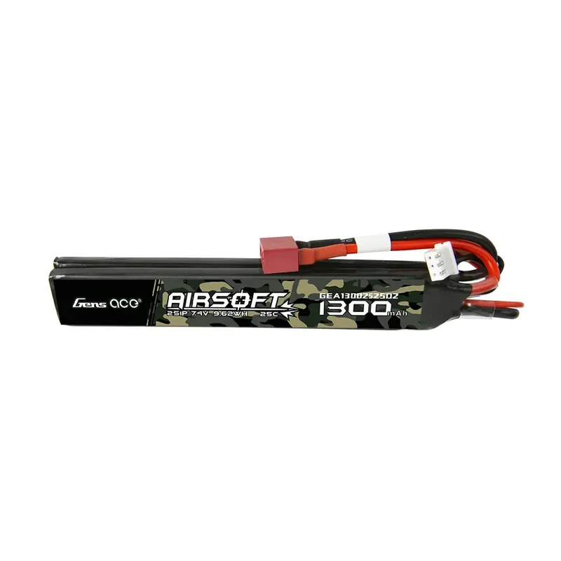 Gens ace 25C 1300mAh 2S1P 7.4V Saddle Airsoft Gun Lipo-batteri med Deans(T) kontakt