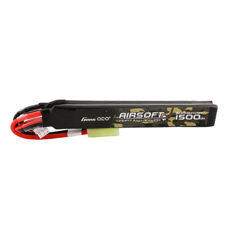 Gens ace 25C 1500mAh 2S1P 7.4V Nunchuck 2X Airsoft Gun Lipo-batteri med mini Tamiya-kontakt