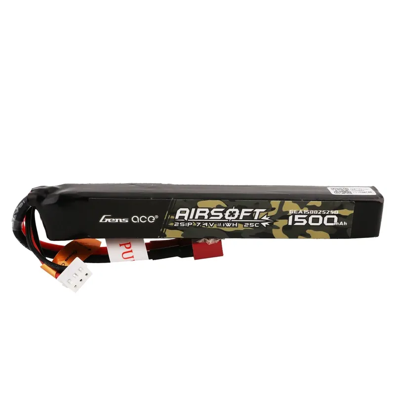 Gens ace 25C 1500mAh 2S1P 7.4V Airsoft Gun Lipo-batteri med T-kontakt