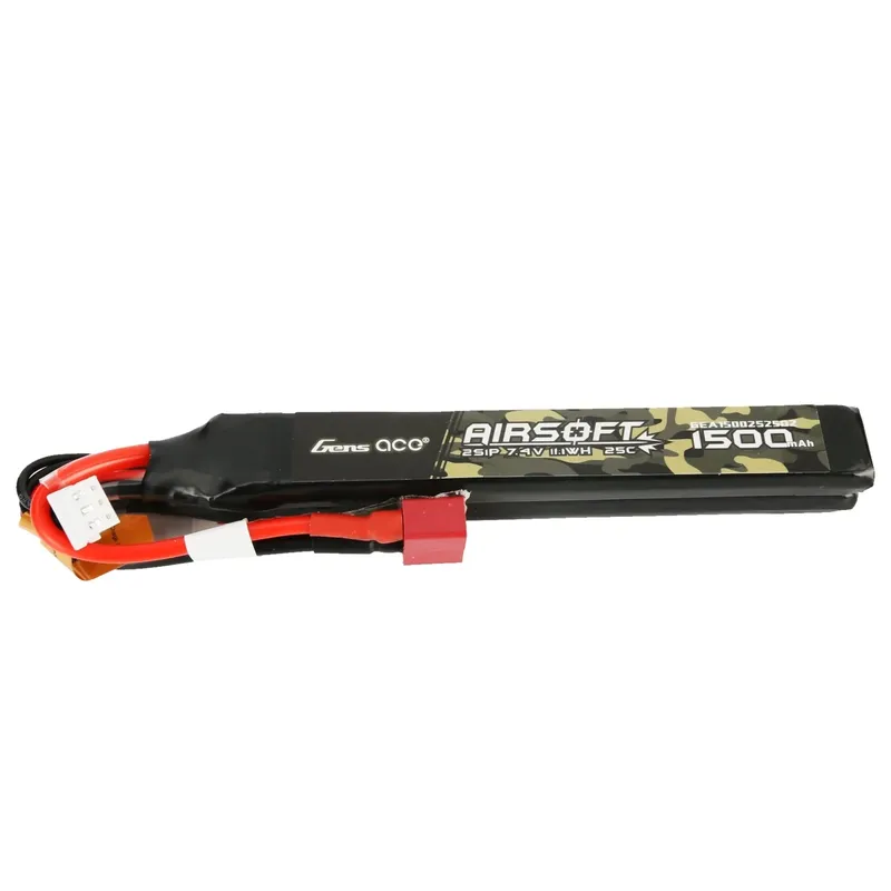 Gens ace 25C 1500mAh 2S1P 7.4V Nunchuck 2X Airsoft Gun Lipo-batteri med T-kontakt