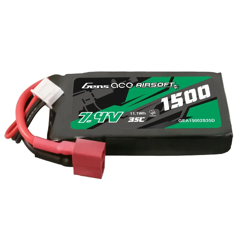 Gens ace 35C 1500mAh 2S1P 7.4V Airsoft Gun Lipo-batteri med T Plug