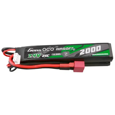 Gens Ace 25C 2000mAh 2S2P 7.4V Saddle Airsoft Gun Lipo-batteri med Mini Deans(T) kontakt