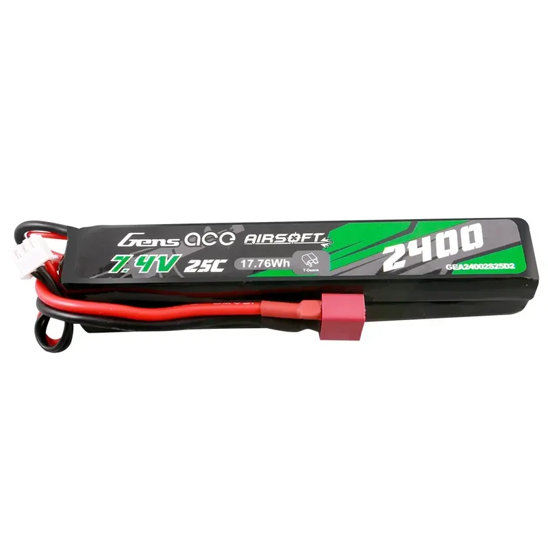 Gens ace 25C 2400mAh 2S2P 7.4V Saddle Airsoft Gun Lipo-batteri med Mini Deans(T) kontakt