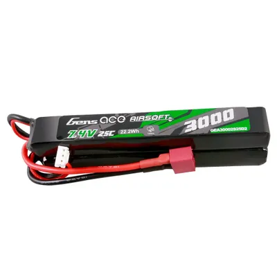 Gens ace 25C 3000mAh 2S2P 7.4V Saddle Airsoft Gun Lipo-batteri med Mini Deans(T) kontakt