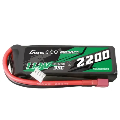 Gens ace 35C 2200mAh 3S1P 11.1V Airsoft Gun Lipo-batteri med T Plug