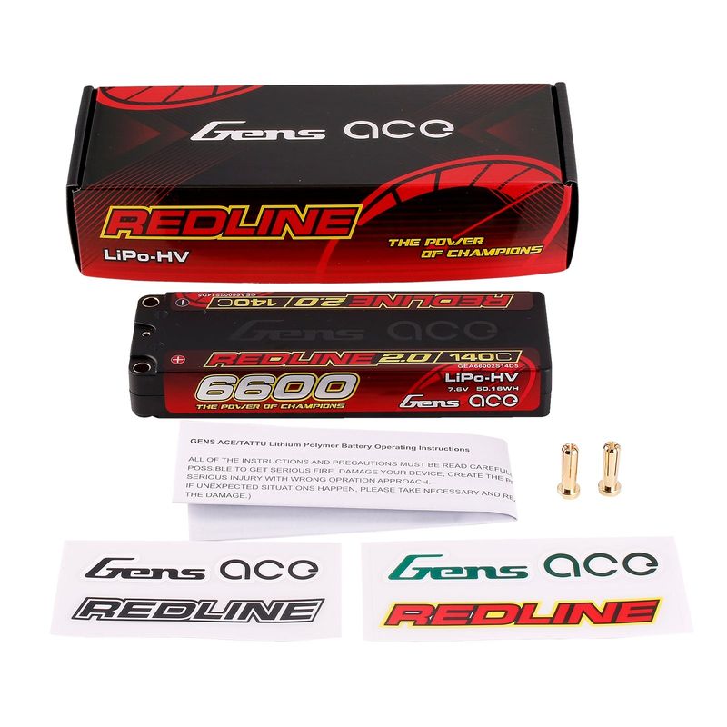 Gens ace 6600mAh 2S 140C 7,6V(HV) LiPo-batteri – 5,0mm bullet – Redline