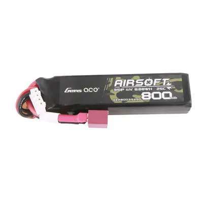 Gens Ace Lipo 800MAH 11.1V 25C 3S1P Airsoft Gun Lipo-batteri med T (Deans) Plug