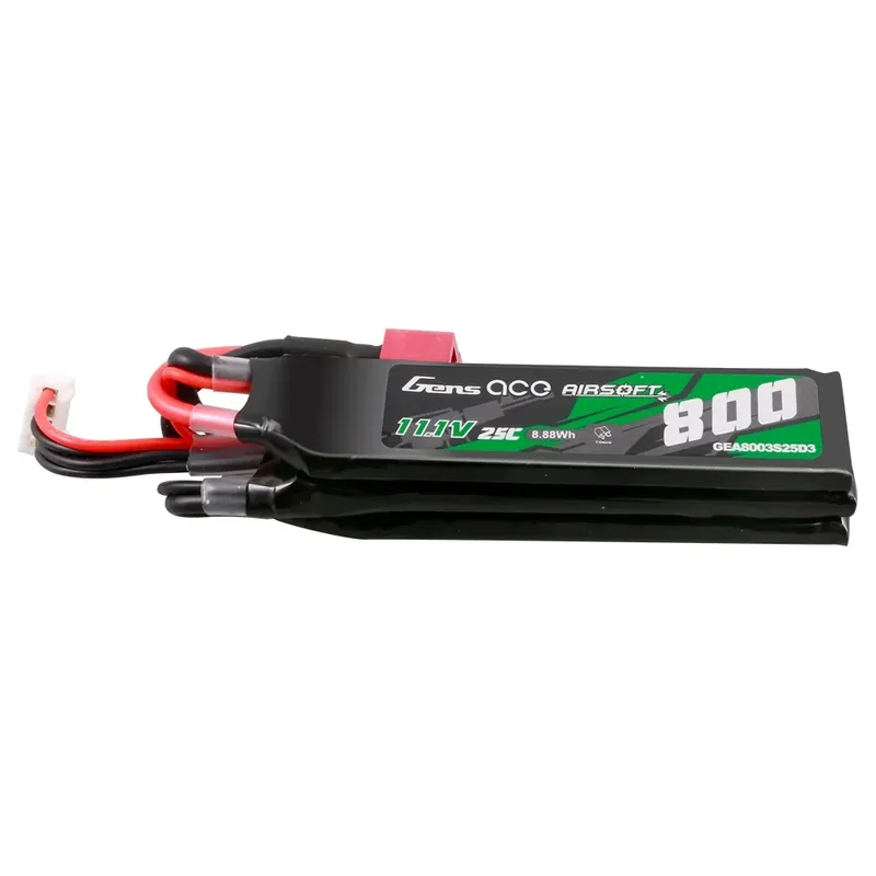 Gens ace 25C 800mAh 3S1P 11.1V NUNCHUCK 3X Airsoft Gun Lipo-batteri med Deans(T) Plug
