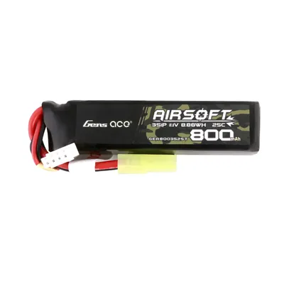 Gens Ace Lipo 800MAH 11.1V 25C 3S1P Airsoft Gun Lipo-batteri med mini Tamiya Plug