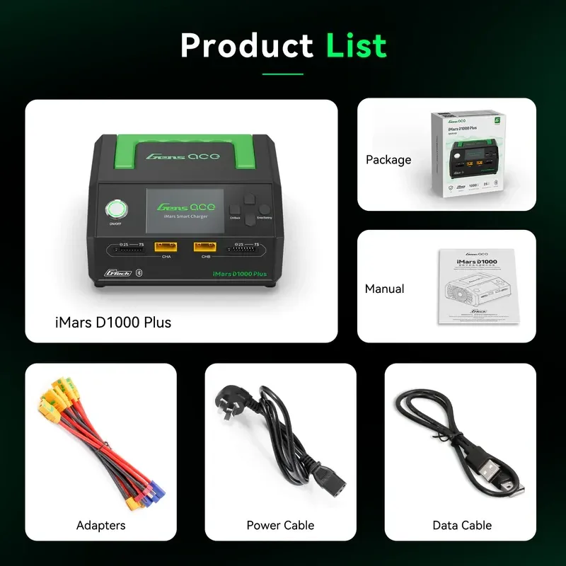 Gens ace iMars D1000 Plus Smart Charger | Dual Channel | AC 1000W | G-Tech