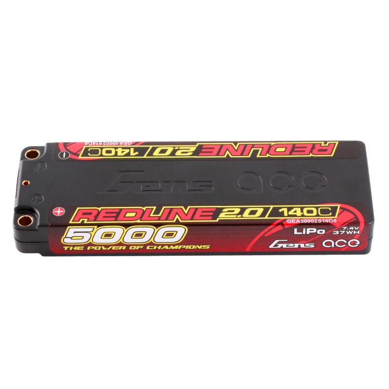 Gens ace 5000mAh 2S 140C 7,4V LiPo-batteri – 5,0mm bullet – Redline