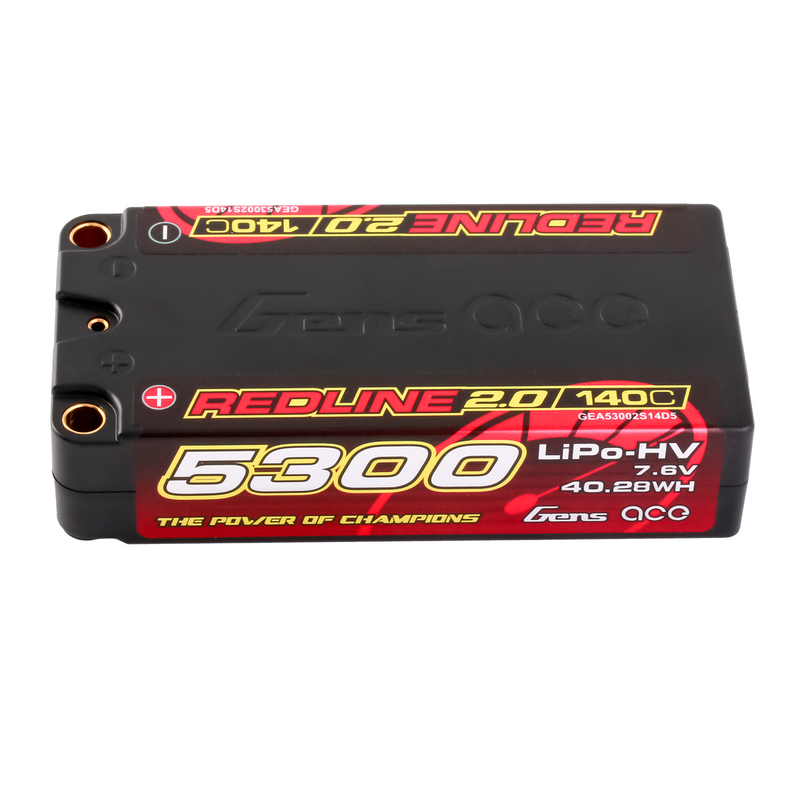 Gens ace 5300mAh 2S 140C 7,6V(HV) Shorty LiPo-batteri – 5,0mm bullet – Redline