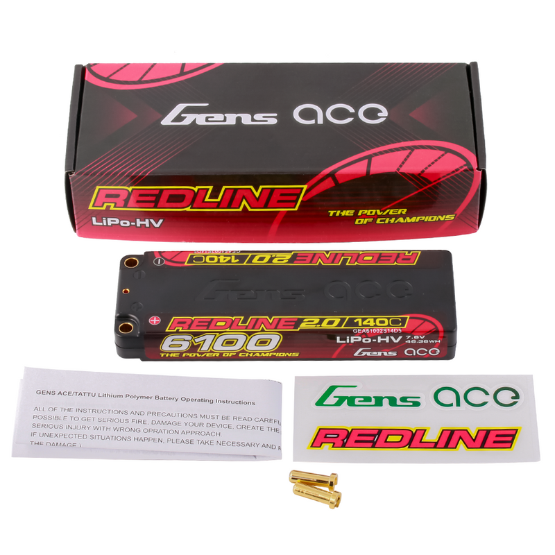 Gens ace 6100mAh 2S 140C 7,6V(HV) LiPo-batteri – 5,0mm bullet – Redline