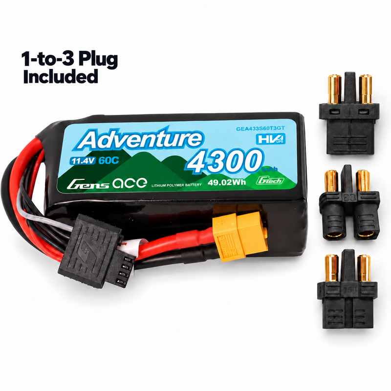 Gens ace 4300mAh 3S 60C 11,4V(HV) LiPo-batteri – XT60 / 1To3 kontakt – Adventure