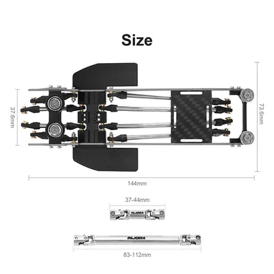 INJORA Rockover Titanium LCG Chassi Kit till 1/24 SCX24, 156mm hjulbas, 18° Skid Angle