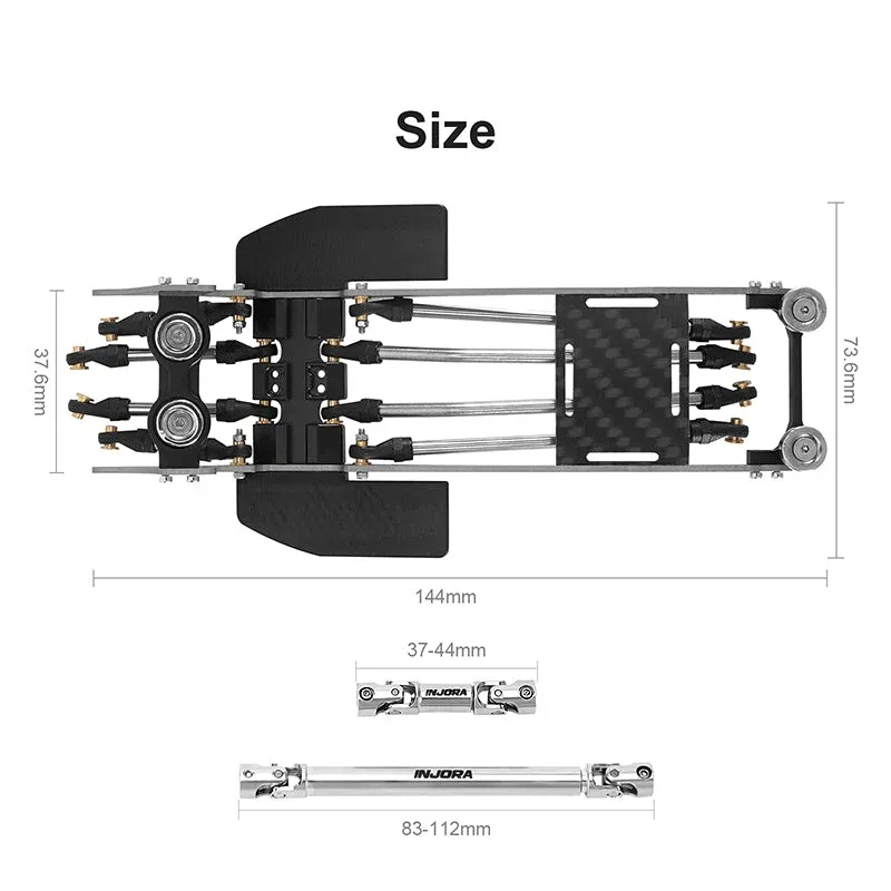 INJORA Rockover Titanium LCG Chassi Kit till 1/24 SCX24, 156mm hjulbas, 18° Skid Angle