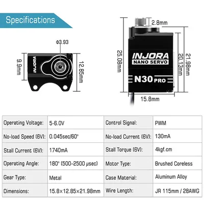 INJORA High Torque N30 PRO NANO Servo ink. servoräddare 1/30 SCX30