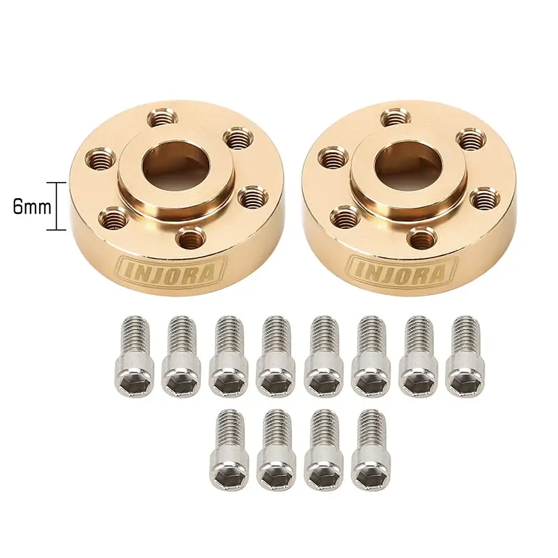 INJORA 12mm Heavy Brass Wheel Hex Hub Extenders Adapters for 1.9 & 2.2 Beadlock Wheel Rims 6mm