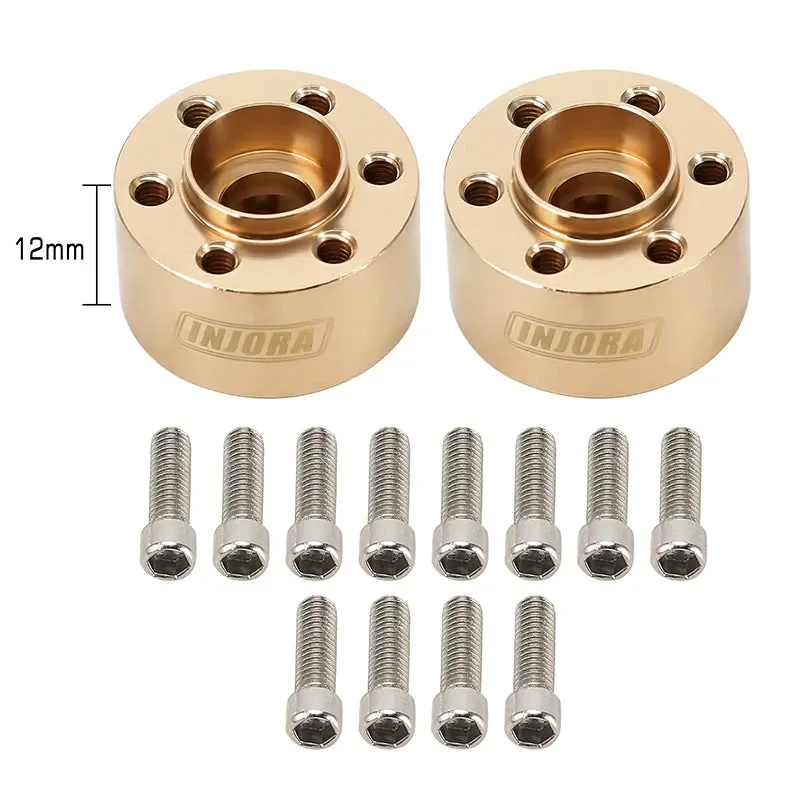 INJORA 12mm Heavy Brass Wheel Hex Hub Extenders Adapters for 1.9 & 2.2 Beadlock Wheel Rims 12mm